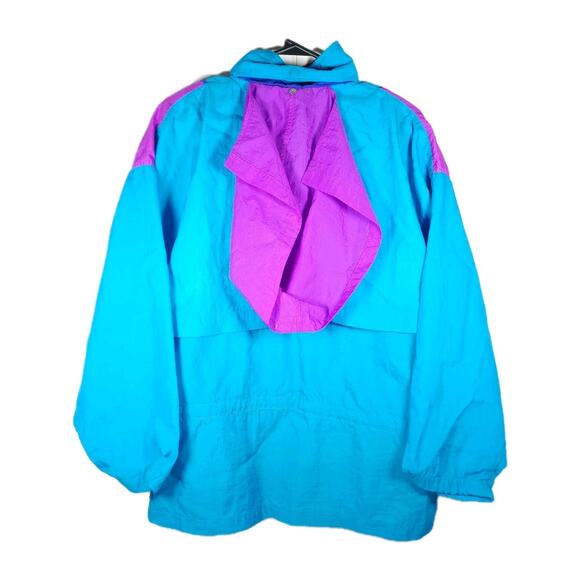 Reebok Men's VTG Medium Blue 1/4 Zip Nylon Hooded Windbreaker Pullover Jacket - Picture 5 of 9
